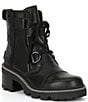 Color:Black - Image 1 - Joan Now Waterproof Lace-Up Lug Sole Leather Booties