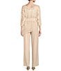 Color:Champagne - Image 2 - Asymmetrical Baroque Floral Lace Top 3/4 Sleeve Boat Neck Bodice Pant Set