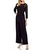 Soulmates Asymmetrical Baroque Floral Lace Top 3/4 Sleeve Boat Neck Bodice Pant Set, Color:Aubergine - Image 1