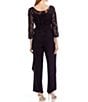 Soulmates Asymmetrical Baroque Floral Lace Top 3/4 Sleeve Boat Neck Bodice Pant Set, Color:Aubergine - Image 2