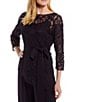 Soulmates Asymmetrical Baroque Floral Lace Top 3/4 Sleeve Boat Neck Bodice Pant Set, Color:Aubergine - Image 3