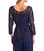 Color:Navy - Image 4 - Asymmetrical Baroque Boat Neck 3/4 Sleeve Lace Top Bodice Pant Set