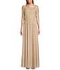 Soulmates Embroidered Floral Lace Bodice 3/4 Sleeve Square Neck Gown, Color:Champagne - Image 1