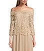 Soulmates Embroidered Floral Lace Bodice 3/4 Sleeve Square Neck Gown, Color:Champagne - Image 3