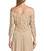 Soulmates Embroidered Floral Lace Bodice 3/4 Sleeve Square Neck Gown, Color:Champagne - Image 4