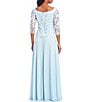 Color:Crystal Blue - Image 2 - Embroidered Floral Lace Bodice 3/4 Sleeve Square Neck Gown