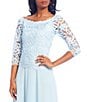 Color:Crystal Blue - Image 3 - Embroidered Floral Lace Bodice 3/4 Sleeve Square Neck Gown