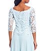 Color:Crystal Blue - Image 4 - Embroidered Floral Lace Bodice 3/4 Sleeve Square Neck Gown