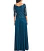 Color:Ocean - Image 2 - Embroidered Floral Lace Bodice 3/4 Sleeve Square Neck Gown