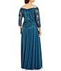 Color:Ocean - Image 2 - Plus Size Off-the-Shoulder 3/4 Sleeve Beaded Bodice Lace Gown