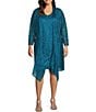 Color:Teal - Image 1 - Plus Size Lace V-Neck 2-Piece Duster & Dress Set