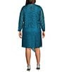 Color:Teal - Image 2 - Plus Size Lace V-Neck 2-Piece Duster & Dress Set