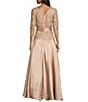 Color:Dusty Rose - Image 2 - Soutache Bodice Boat Neck Satin Bow Tie Waist Detail 3/4 Sleeve Gown