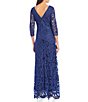 Color:Navy - Image 2 - Soutache Embroidered Floral Beaded Boat Neck 3/4 Sleeve Sheath Gown