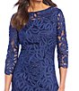Color:Navy - Image 3 - Soutache Embroidered Floral Beaded Boat Neck 3/4 Sleeve Sheath Gown