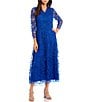 Color:Royal - Image 1 - Soutche Beaded Floral Lace V-Neck 3/4 Sleeve Waistless Gown