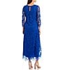 Color:Royal - Image 2 - Soutche Beaded Floral Lace V-Neck 3/4 Sleeve Waistless Gown