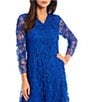 Color:Royal - Image 3 - Soutche Beaded Floral Lace V-Neck 3/4 Sleeve Waistless Gown