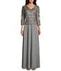 Soulmates V-Neck 3/4 Sleeve Soutache Lace Bodice A-Line Gown, Color:Pewter - Image 1