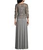 Soulmates V-Neck 3/4 Sleeve Soutache Lace Bodice A-Line Gown, Color:Pewter - Image 2