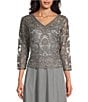 Soulmates V-Neck 3/4 Sleeve Soutache Lace Bodice A-Line Gown, Color:Pewter - Image 3