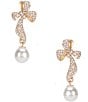 Color:Gold/Crystal - Image 1 - Borrowed & Blue by Southern Living Crystal Pave Long Bow Pearl Drop Earrings
