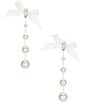 Color:Gold/White - Image 1 - Borrowed & Blue by Southern Living White Satin Bow Crystal Stone Pearl Linear Earrings