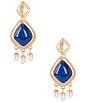 Southern Living Diamond Metal Stud Navy Cab Multi Pearl Chandelier Drop Earrings, Color:Navy/Gold - Image 1