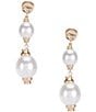 Color:Gold/Pearl - Image 1 - Double Pearl Drop Earrings