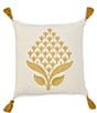Color:Yellow - Image 1 - Embroidered and Tassel Trim Square Pillow