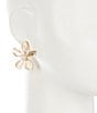 Color:Blush/Gold - Image 2 - Flower with Semi Precious Stone Stud Earrings