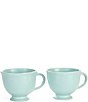 Color:Aqua - Image 1 - Glazed Floral Coffee Mugs, Set of 2