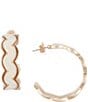 Color:Gold/Ivory - Image 1 - Ivory Fabric Swirl Enamel Metal Hoop Earrings