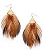 Southern Living Line Textured Metal Brown Multi Feather Drop Earrings - Image 1