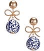 Color:Blue/Multi - Image 1 - Metal Bow with Chinoiserie Bead Drop Earrings
