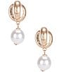 Color:Gold/Pearl - Image 1 - Metal Knot with Pearl Clip Drop Earrings