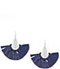 Color:Silver/Navy - Image 1 - Metal Teardrop Navy Raffia Tassel Earrings