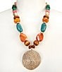 Southern Living Mixed Media Coin Pendant Short Pendant Beaded Statement Necklace - Image 1