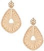 Southern Living Monstera Leaf Cream Raffia Wrapped Orbital Drop Earrings, Color:Gold/Cream - Image 1