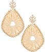 Color:Gold/Cream - Image 1 - Monstera Leaf Cream Raffia Wrapped Drop Earrings