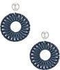 Color:Silver/Navy - Image 1 - Navy Leather Peral Wrap Drop Earrings