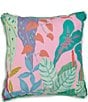 Color:Multi - Image 1 - Outdoor Living Collection Indoor/Outdoor Tropical Embroidered Square Pillow