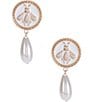 Color:Gold/White - Image 1 - Pearl Bee Disc Clip Drop Earrings