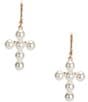 Color:Gold/Pearl - Image 1 - Pearl Cross Drop Earrings