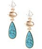 Southern Living Pearl, Oval Metal, & Turquoise Teardrop Linear Earrings, Color:Gold/Turquoise - Image 1
