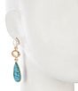 Southern Living Pearl, Oval Metal, & Turquoise Teardrop Linear Earrings, Color:Gold/Turquoise - Image 2