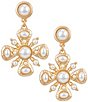 Southern Living Pearl Round Stud Hammered Metal Cross Drop Earrings - Image 1