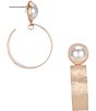 Color:Peal/Gold - Image 1 - Pearl Round Stud Textured Metal Drop Earrings