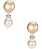 Color:Gold/Pearl - Image 1 - Round Metal Pearl Clip Drop Earrings