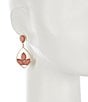 Color:Pink/Gold - Image 2 - Semi Precious Stone Inset Drop Earrings